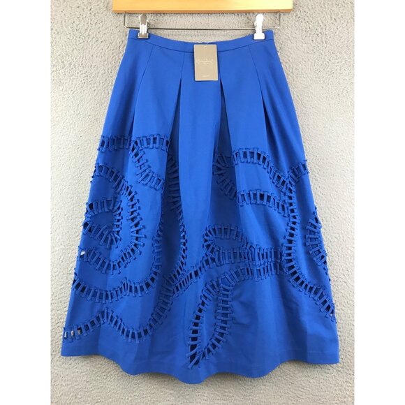 New Anthropologie Sachin + Babi Bloomstitch Midi Skirt, NWT, Sz 4, Blue, Retail
